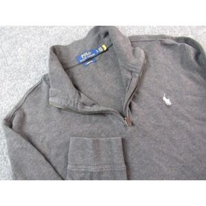 Polo Ralph Lauren Sweater Mens Large Gray Estate Rib Quarter Zip Logo Pullover‎